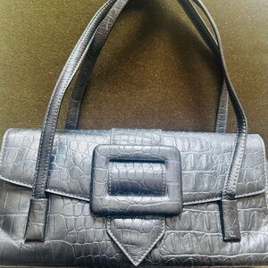 Vintage Via Spiga Black Crocodile-Embossed Shoulder Bag